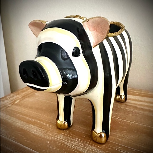 Mackenzie Childs Courtly Stripe Pig Planter - Picture 9 of 16